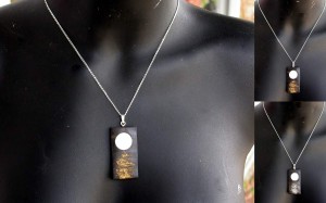 Ebony, Bone, 24ct Gold Leaf, Silver Leaf Pendant