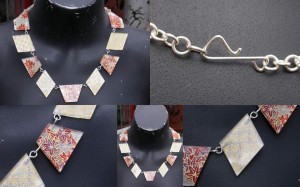 Washi Paper, Acrylic and Sterling Silver Necklace