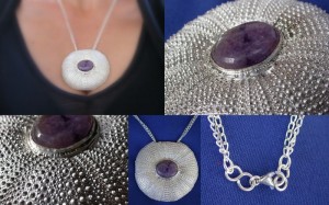 BIG statement necklace!  Cast sea urchin and amethyst pendant.  This one will get you noticed!