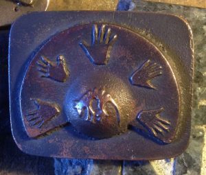 Sand Cast Bronze Thyalcine and Hands Belt Buckle