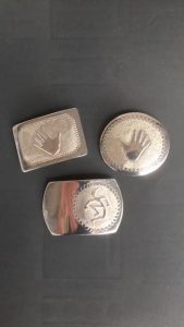 Buckles, Two with Hand motif and the other an Ember Sprite, dancing. All sterling silver 925