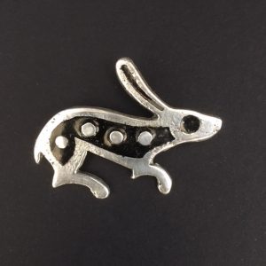 "Black Hare" Brooch Sterling silver sand cast, glass enamel