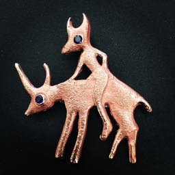 Sand cast Bronze brooch with 2 sapphires "We are the same"